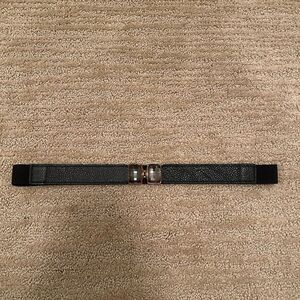 Elise M. Elastic Black Leather Belt With Black Gem